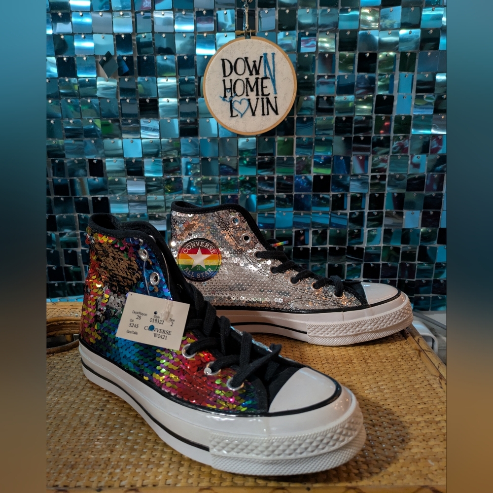 Converse Multicolor and Silver Sequin High-Tops